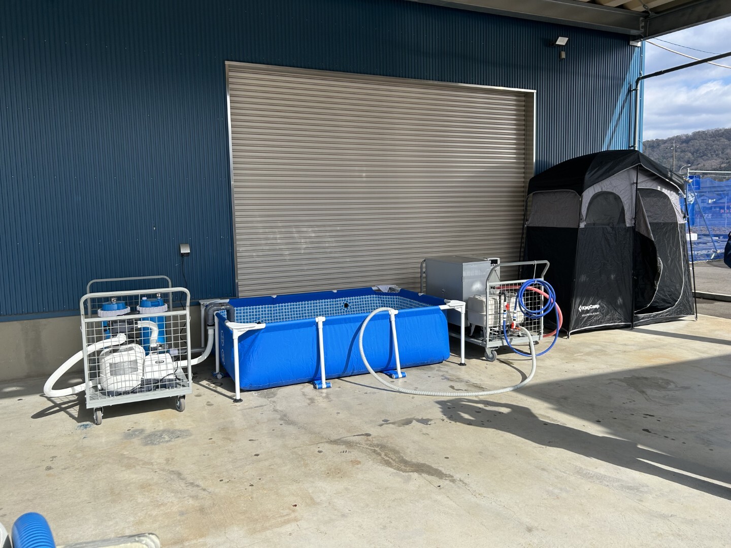 AKRI AQUASTATION 全体構成 — ろ過装置・ポータブルバスタブ・シャワーテント